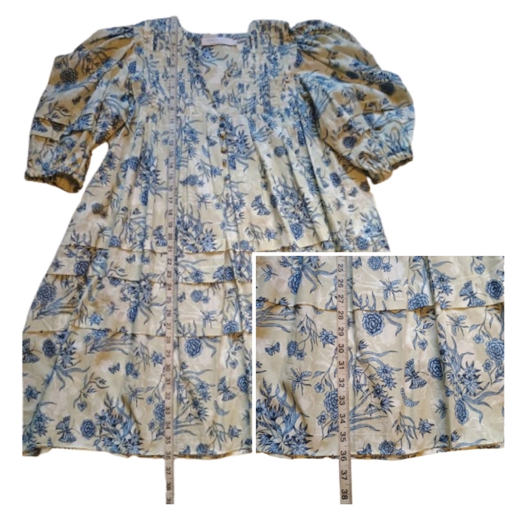 Hunter Bell Gardenia Jenkins Floral Blue and White Dress Puff sleeves - Picture 9 of 16